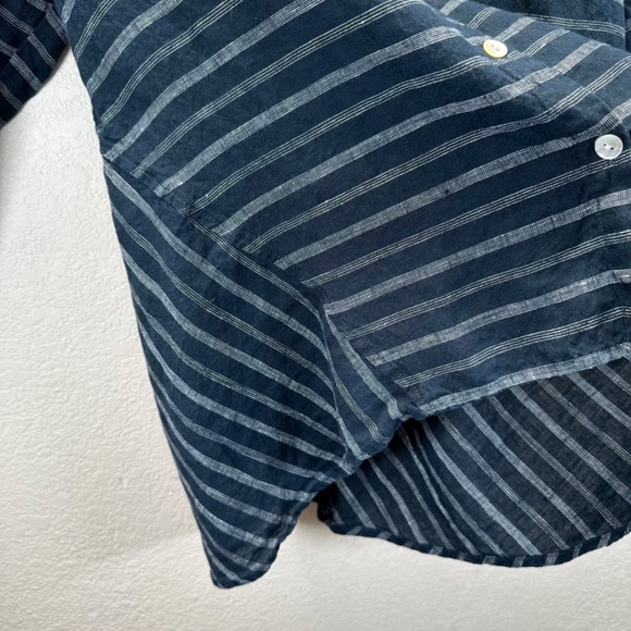 Habitat Tunic Top Women's Size S Linen Navy Striped Lagenlook Minimalist Boho - Picture 8 of 16